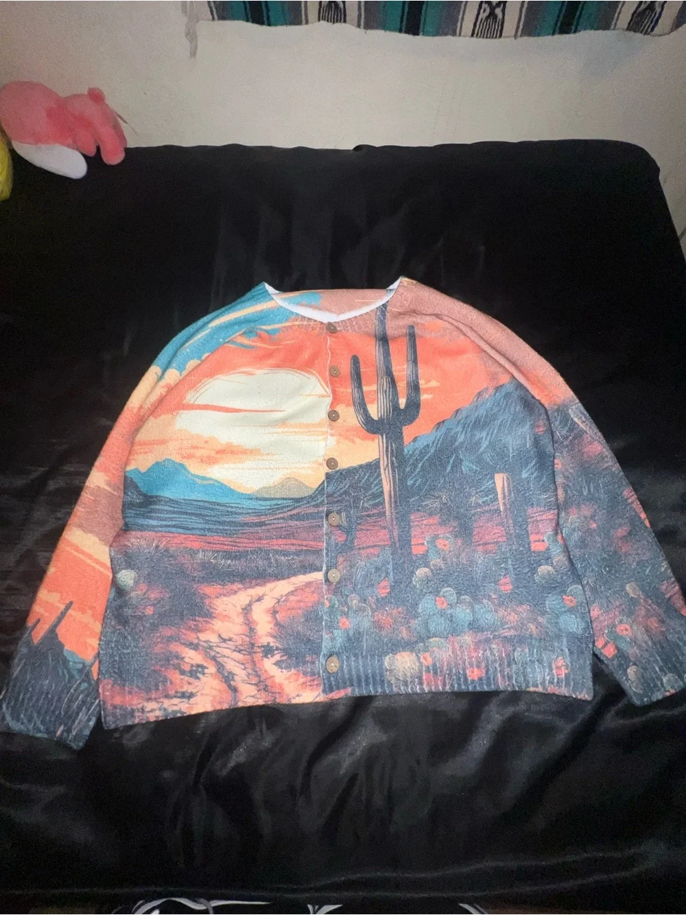 Desert Sunset Scenic Cardigan with Cactus Motif - Picture 1 of 4